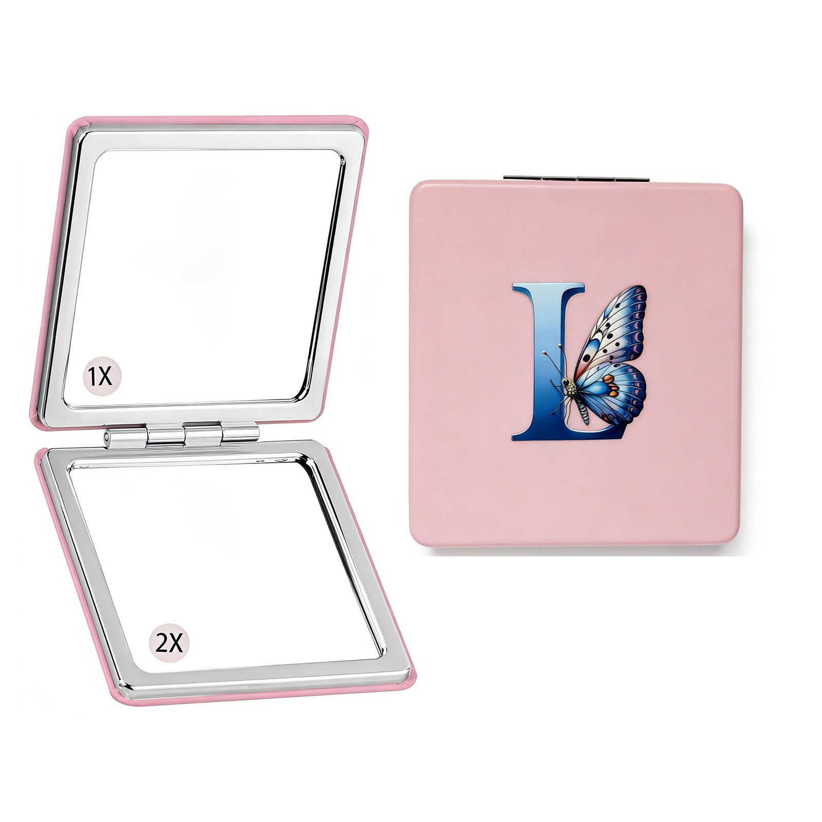 Personalized Butterfly Monogram Compact Mirror | 1X/2X Double-Sided Travel Makeup Mirror for Women