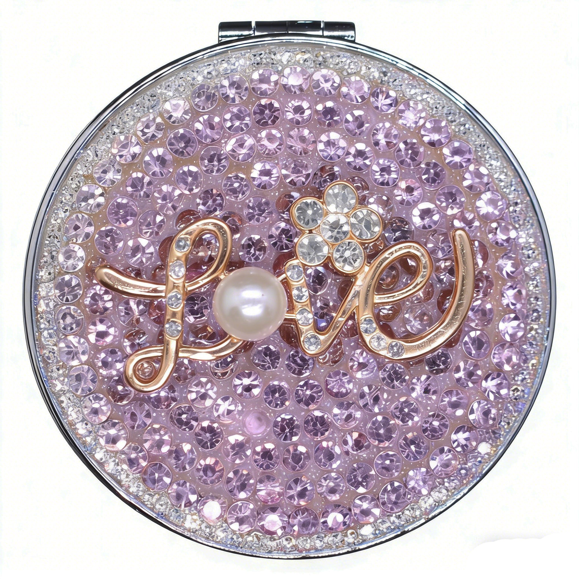 Personalized Monogram Compact Mirror — Double-Sided 1X/2X Magnifying Makeup Mirror（LOVE PEARL）