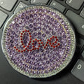 Personalized Monogram Compact Mirror — Double-Sided 1X/2X Magnifying Makeup Mirror（LOVE RHINESTONE）