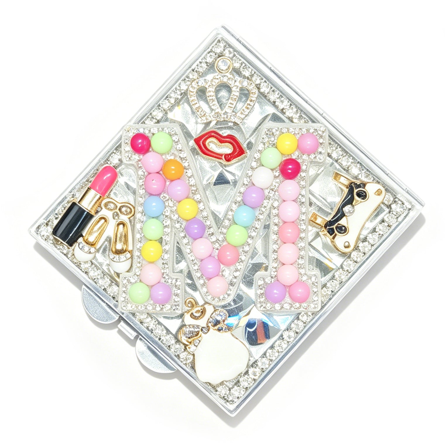 Personalized Monogram Square Compact Mirror — Double-Sided 1X/2X Magnifying Makeup Mirror