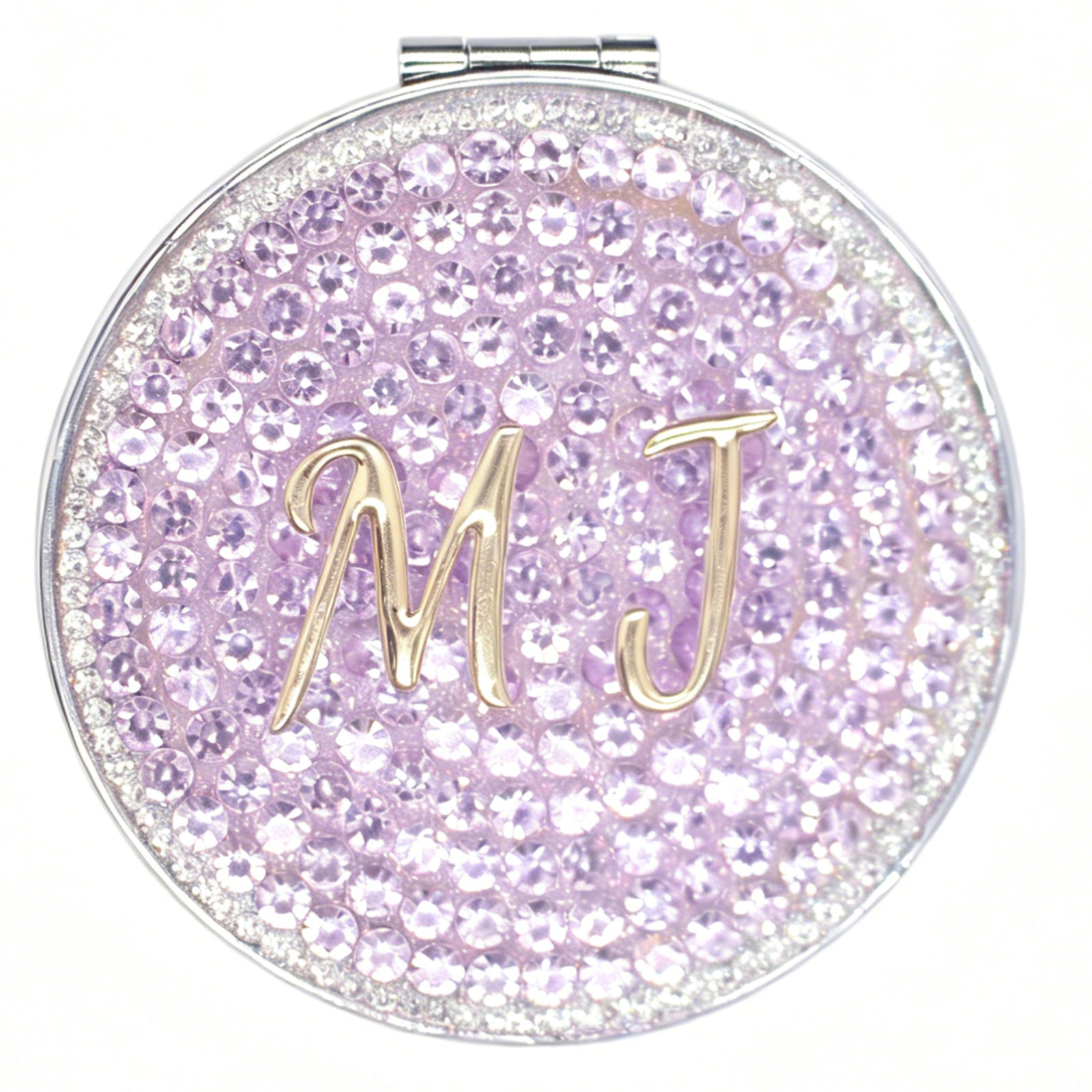 Personalized Compact Mirror, Monogram Initials 1X/2X Magnification Makeup Double Sided, Portable, Folding, Handheld Mini Round Mirror with Cute Gadget for Girls Students Women