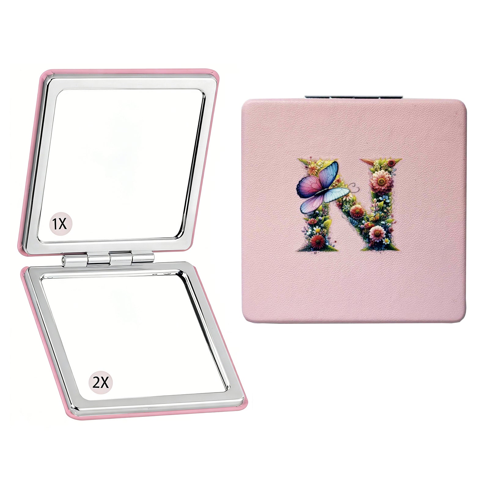 Personalized Butterfly Monogram Compact Mirror | 1X/2X Double-Sided Travel Makeup Mirror for Women