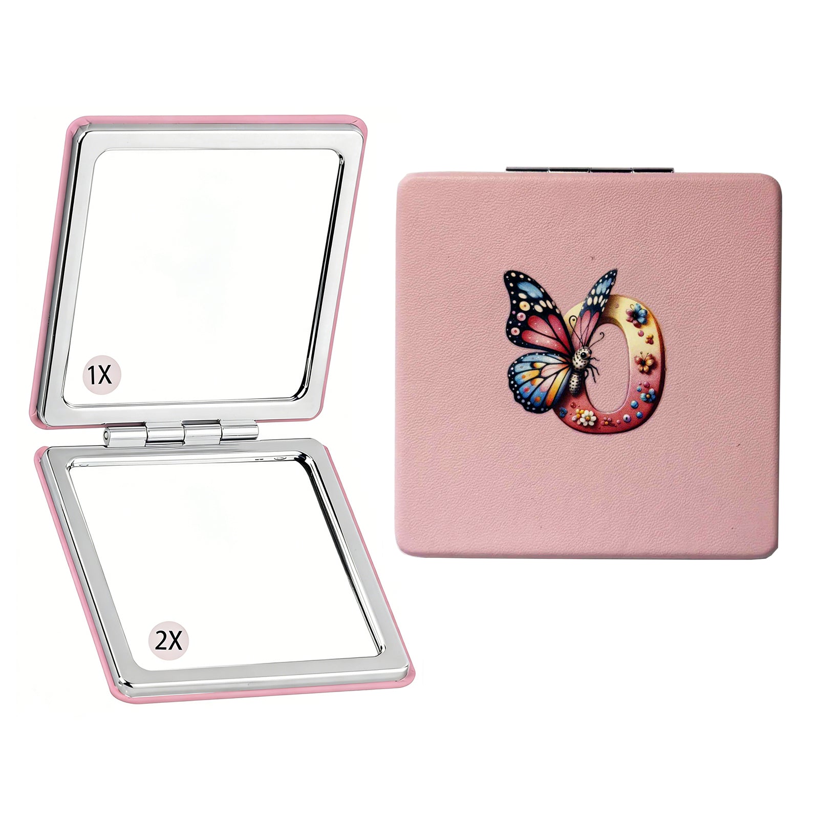 Personalized Butterfly Monogram Compact Mirror | 1X/2X Double-Sided Travel Makeup Mirror for Women