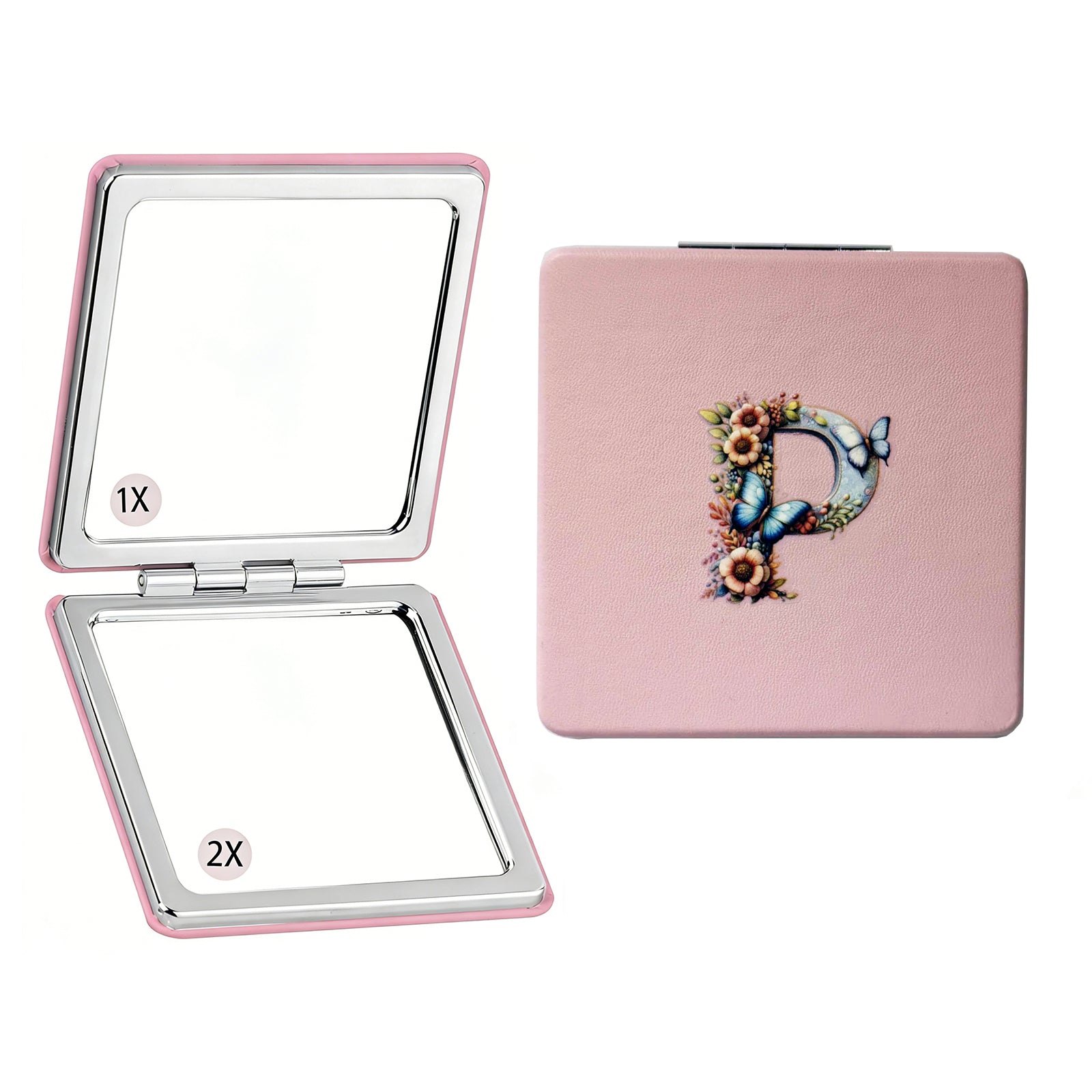 Personalized Butterfly Monogram Compact Mirror | 1X/2X Double-Sided Travel Makeup Mirror for Women