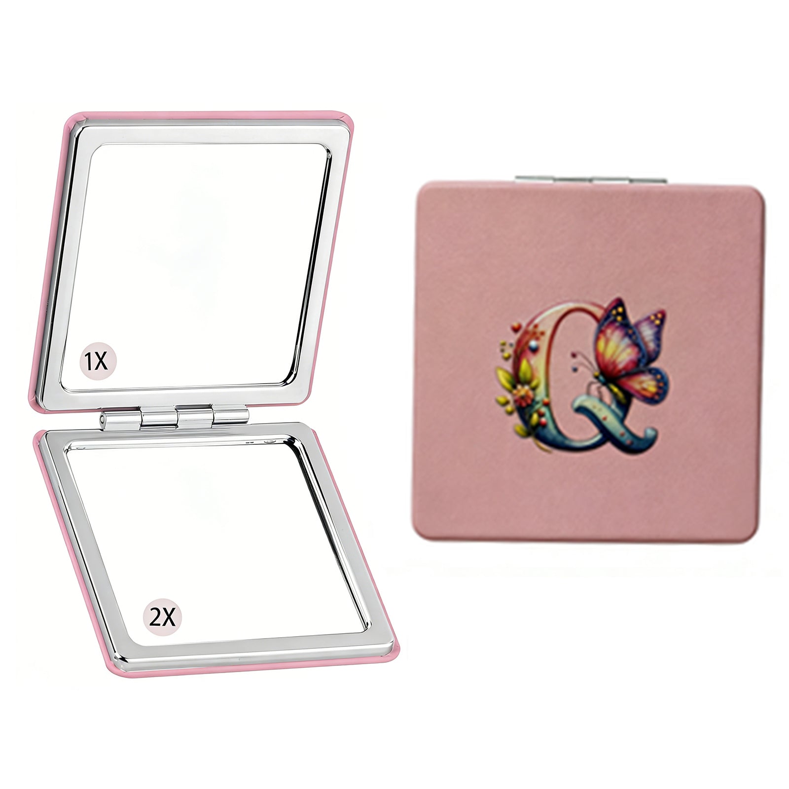 Personalized Butterfly Monogram Compact Mirror | 1X/2X Double-Sided Travel Makeup Mirror for Women