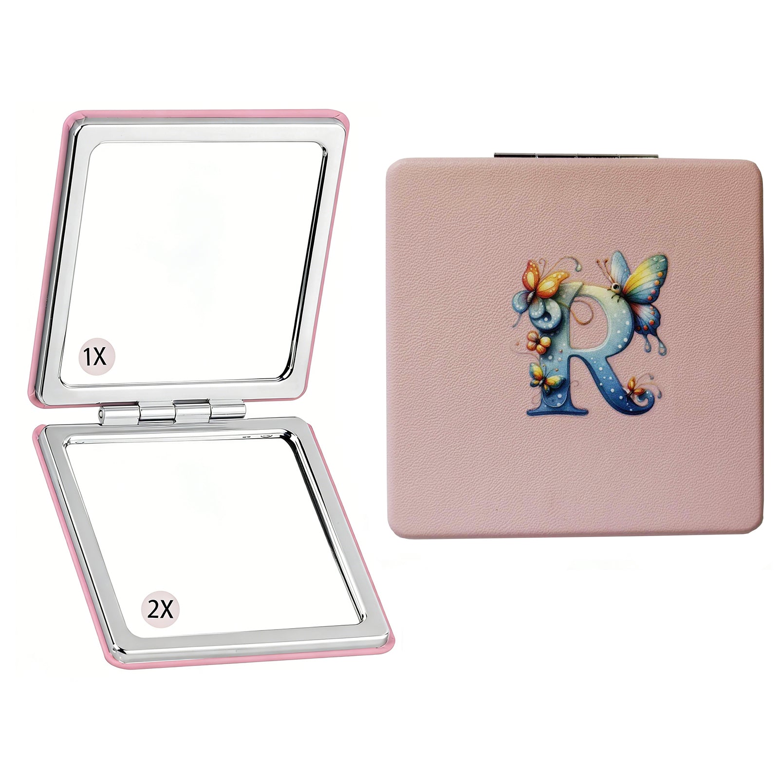 Personalized Butterfly Monogram Compact Mirror | 1X/2X Double-Sided Travel Makeup Mirror for Women