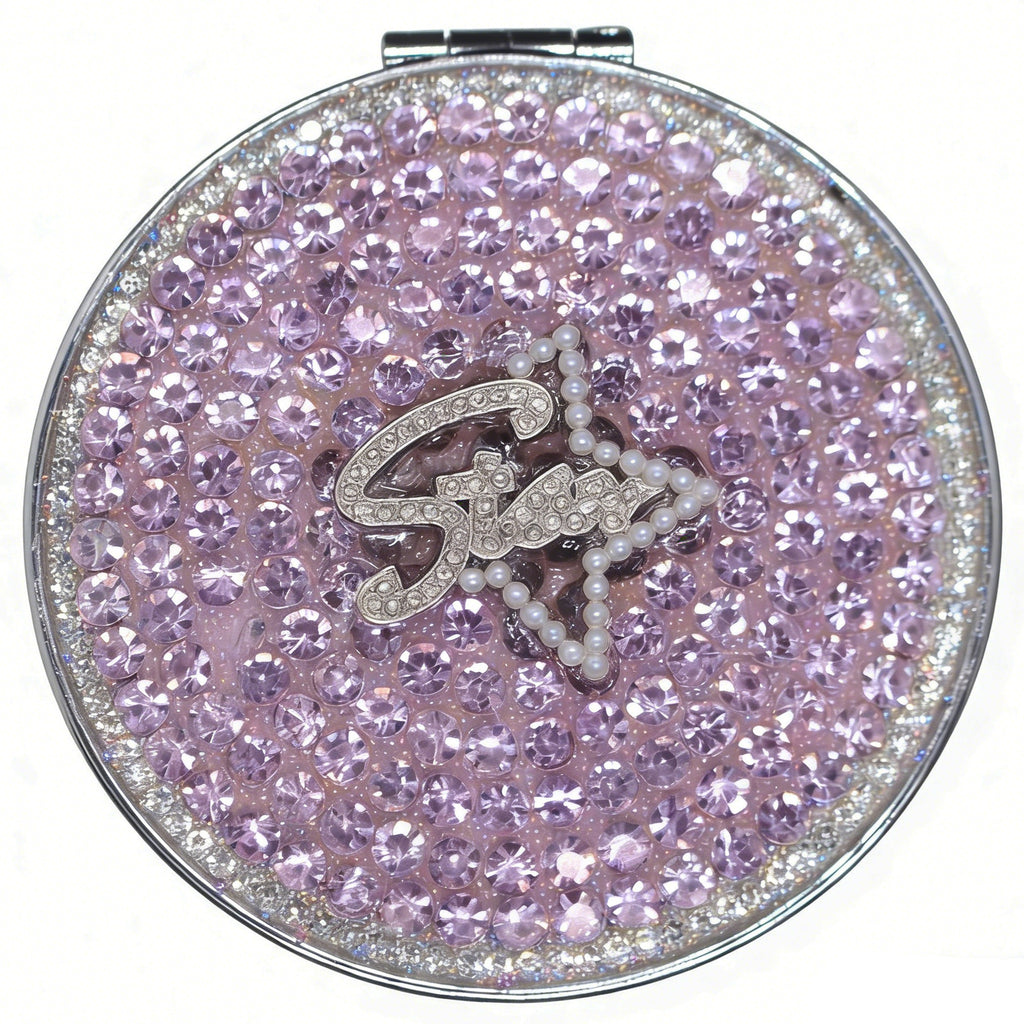 Personalized Monogram Compact Mirror — Double-Sided 1X/2X Magnifying Makeup Mirror（BOW TIE)