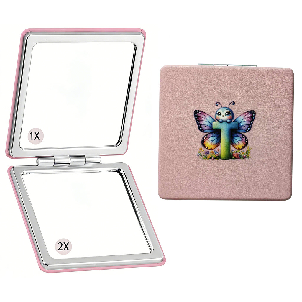 Personalized Monogram Compact Mirror | Choose Cat or Dog | 1X/2X Double-Sided Travel Makeup Mirror for Women