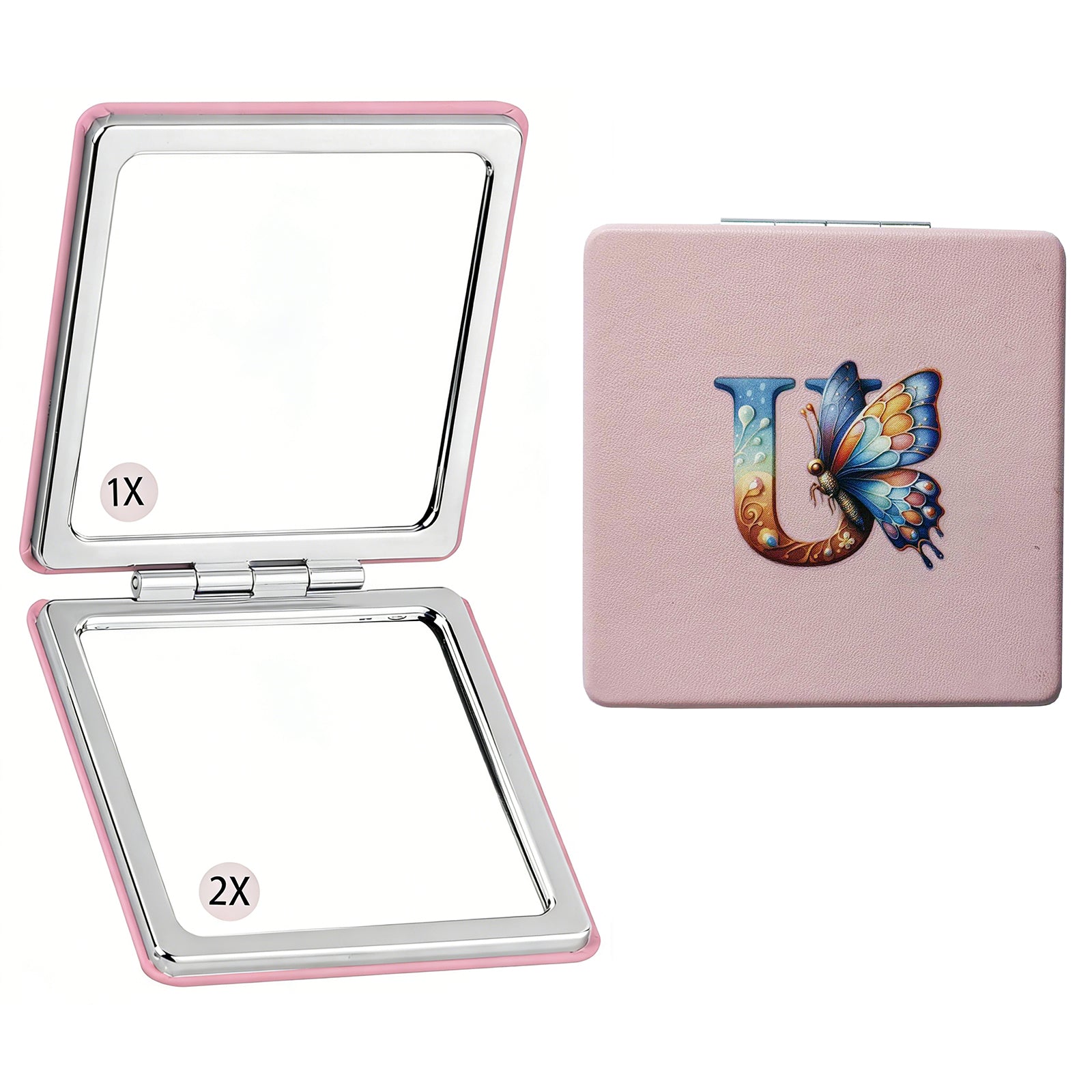 Personalized Butterfly Monogram Compact Mirror | 1X/2X Double-Sided Travel Makeup Mirror for Women