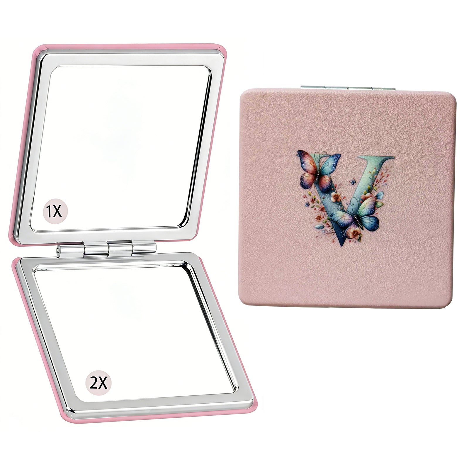 Personalized Butterfly Monogram Compact Mirror | 1X/2X Double-Sided Travel Makeup Mirror for Women