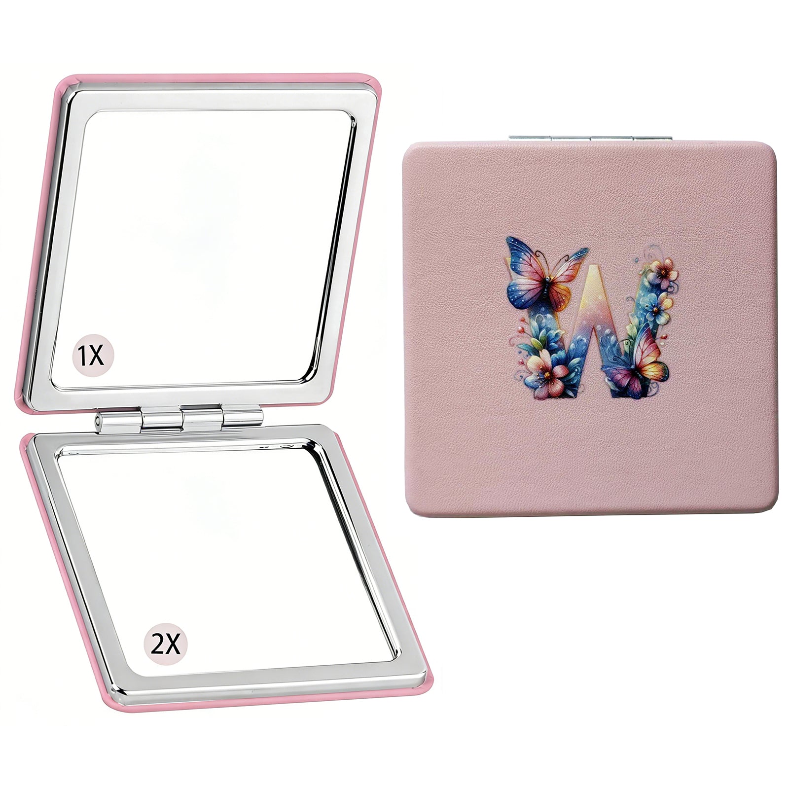 Personalized Butterfly Monogram Compact Mirror | 1X/2X Double-Sided Travel Makeup Mirror for Women
