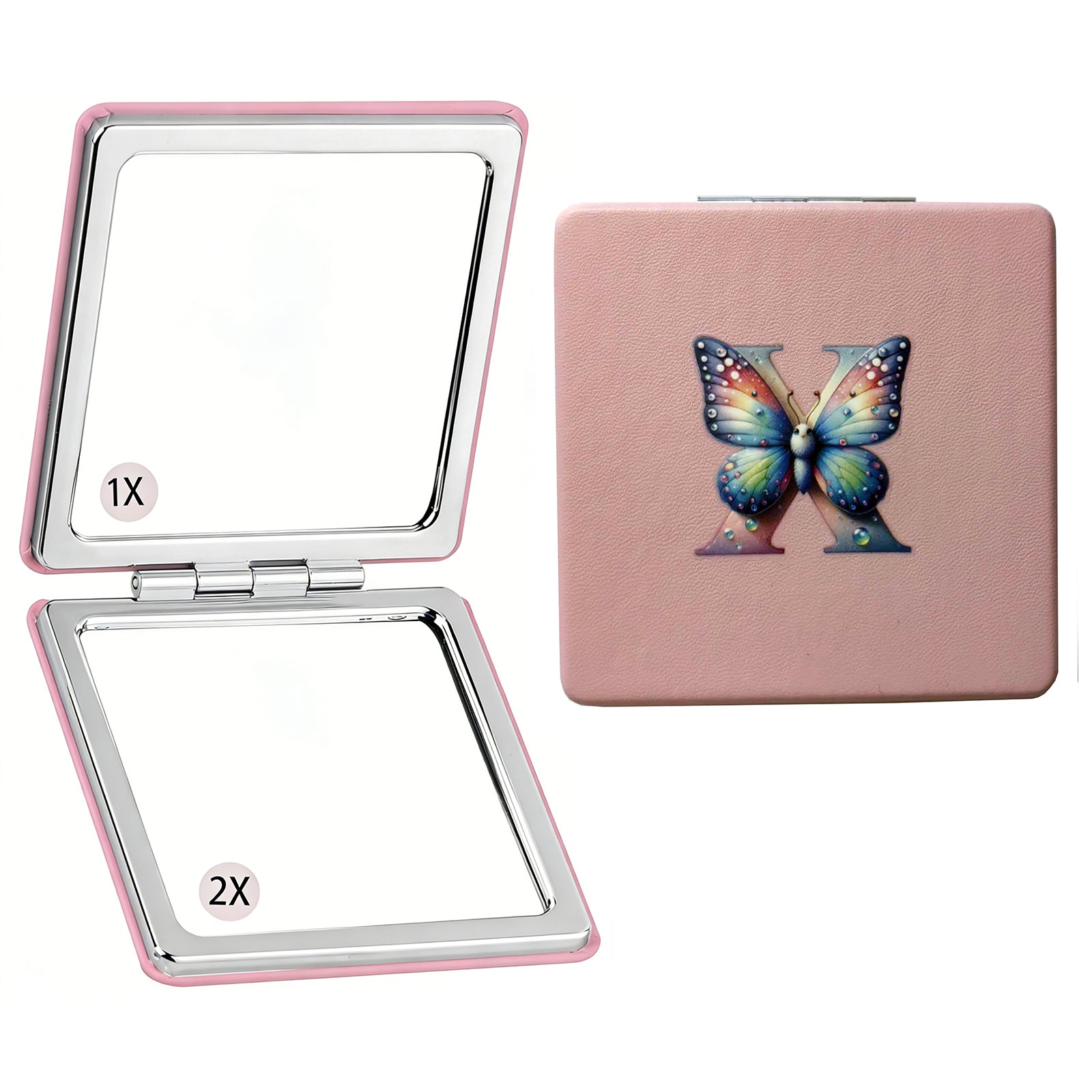Personalized Butterfly Monogram Compact Mirror | 1X/2X Double-Sided Travel Makeup Mirror for Women