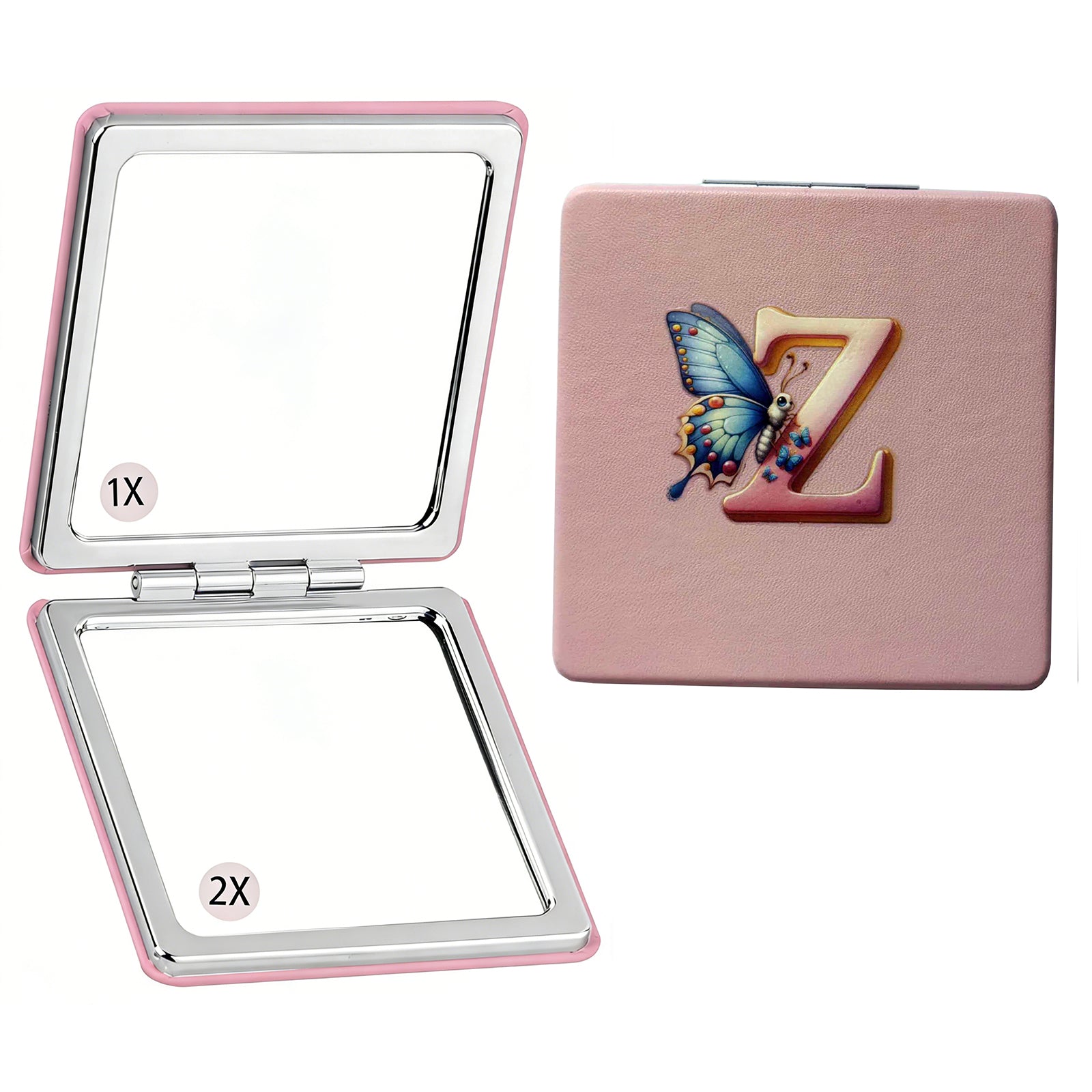 Personalized Butterfly Monogram Compact Mirror | 1X/2X Double-Sided Travel Makeup Mirror for Women