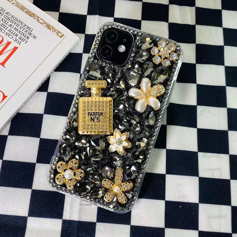 Handmade Rhinestone Phone Case — Sparkling Diamond Heart Crystal Cover for iPhone & Samsung（Perfume Bottle）