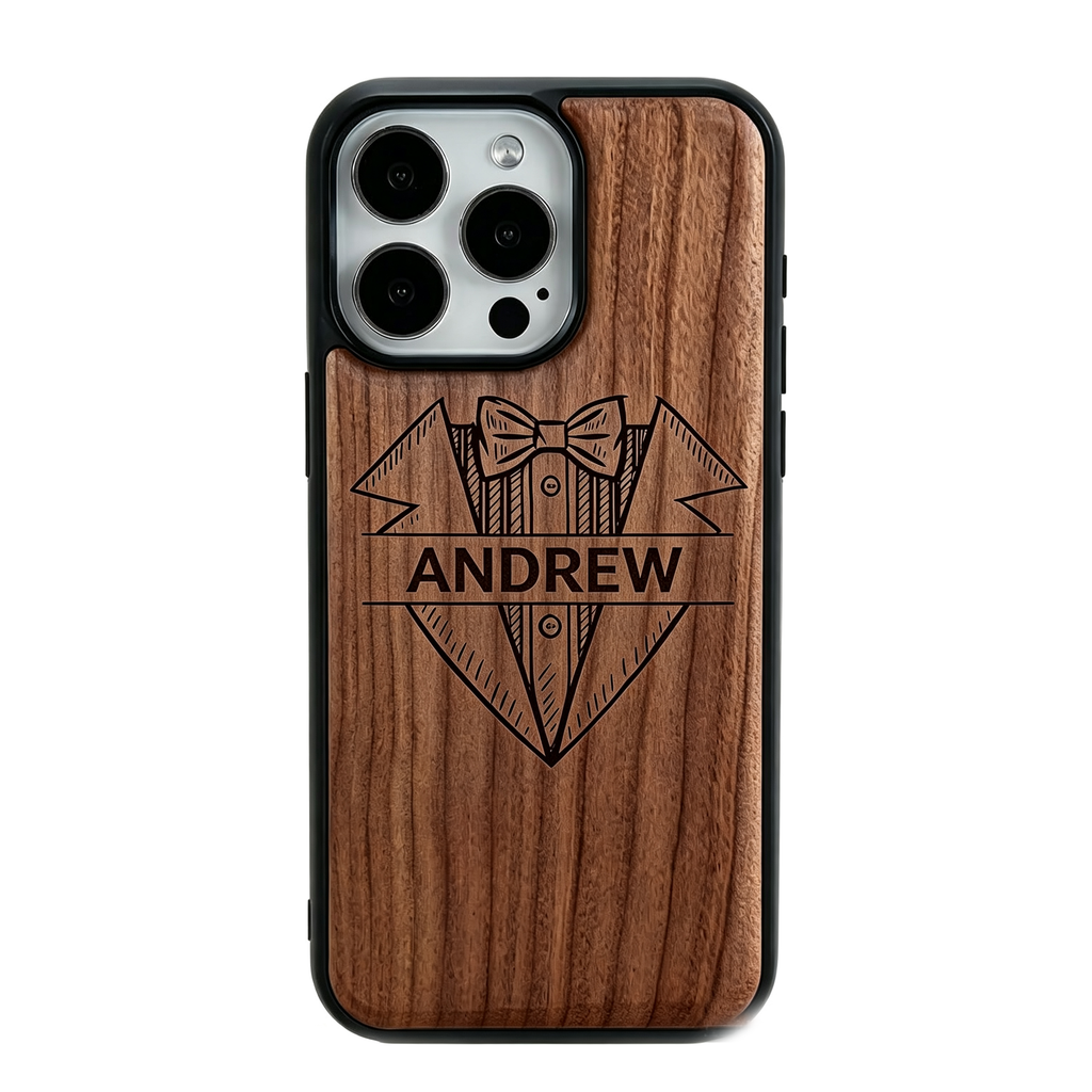 Personalized Name Laser Engraved Phone Case for iPhone 17,16,15,14,13,12 - Pro Max Plus | Bamboo, Maple & Leather