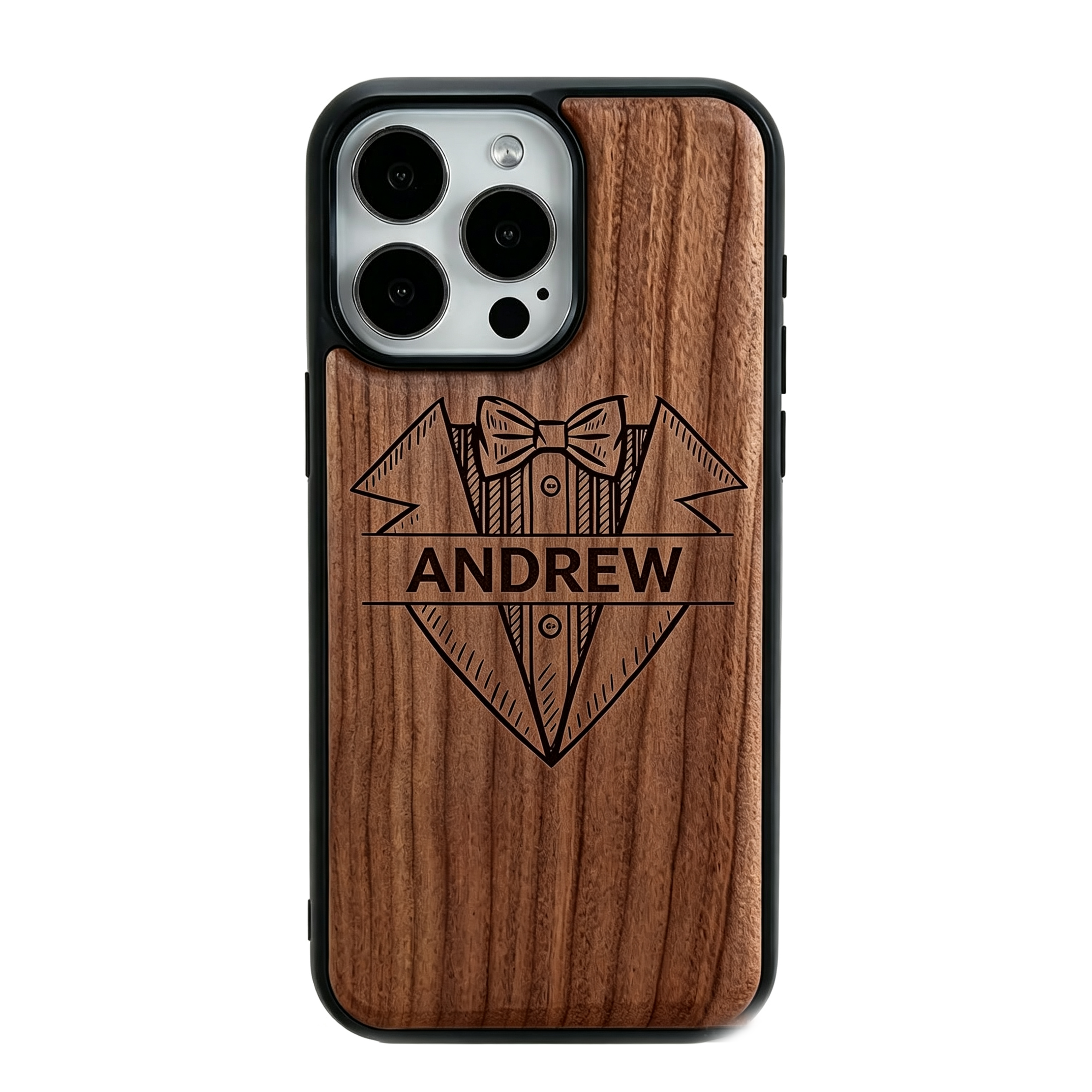 Personalized Name Laser Engraved Phone Case for iPhone 17,16,15,14,13,12 - Pro Max Plus | Bamboo, Maple & Leather