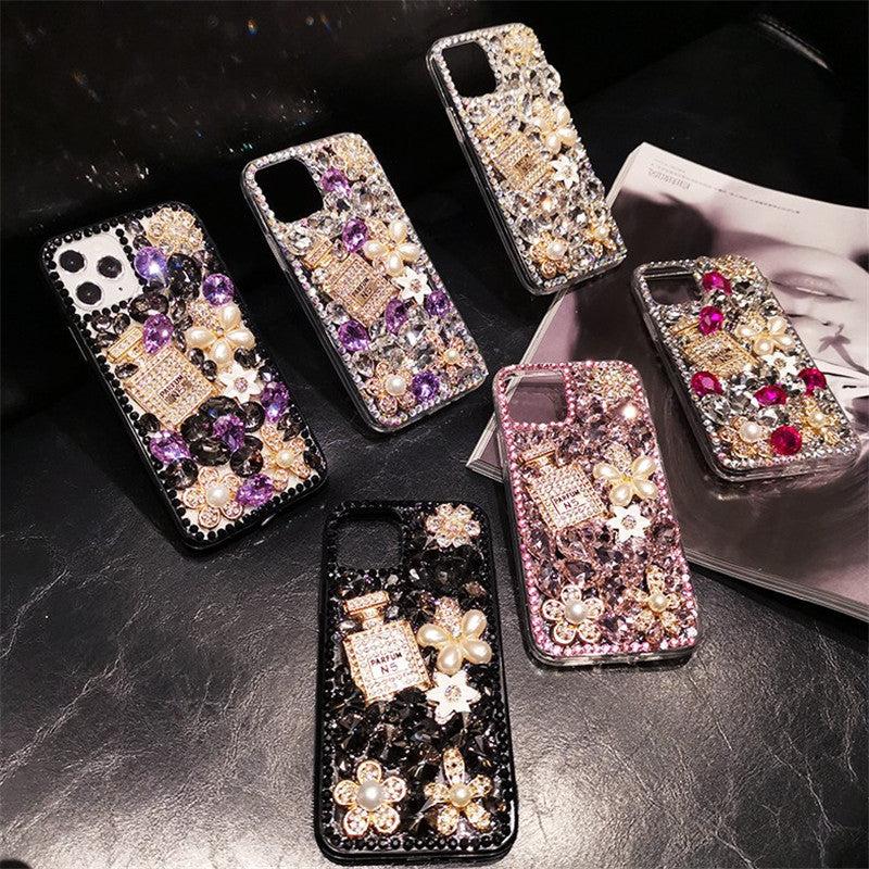 Handmade Rhinestone Phone Case — Sparkling Diamond Heart Crystal Cover for iPhone & Samsung（Perfume Bottle）