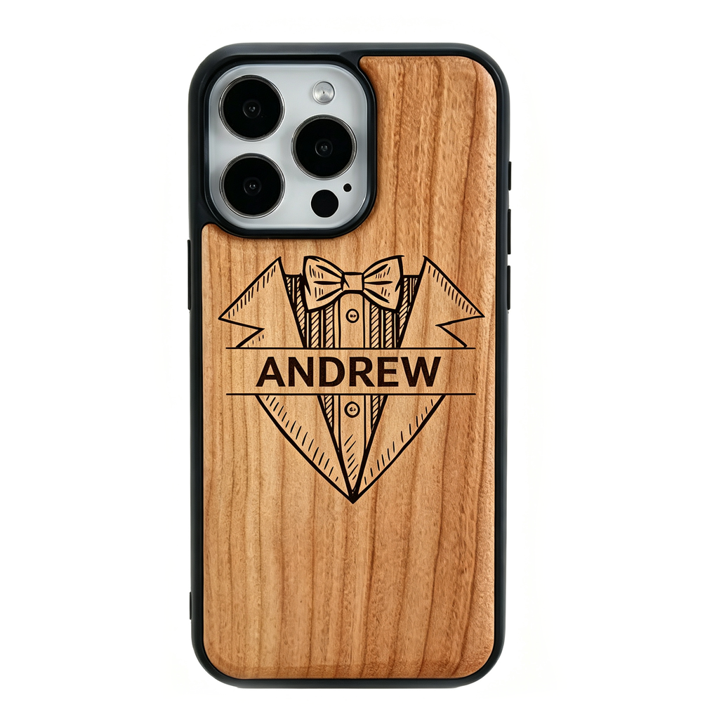 Personalized Name Laser Engraved Phone Case for iPhone 17,16,15,14,13,12 - Pro Max Plus | Bamboo, Maple & Leather