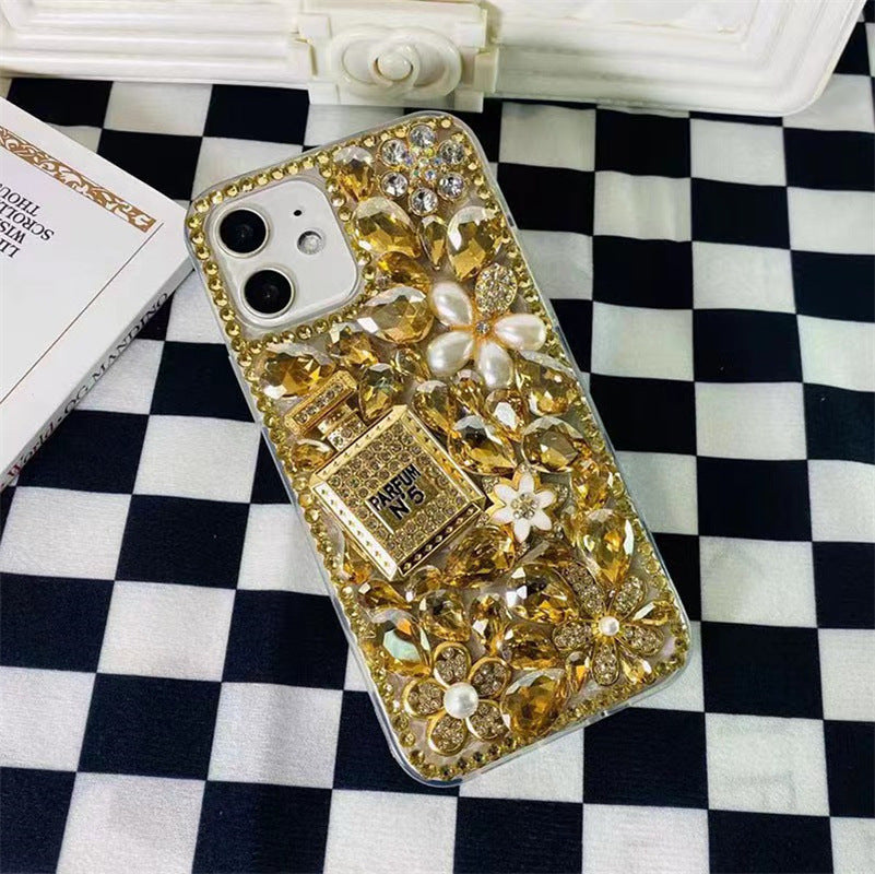Handmade Rhinestone Phone Case — Sparkling Diamond Heart Crystal Cover for iPhone & Samsung（Perfume Bottle）