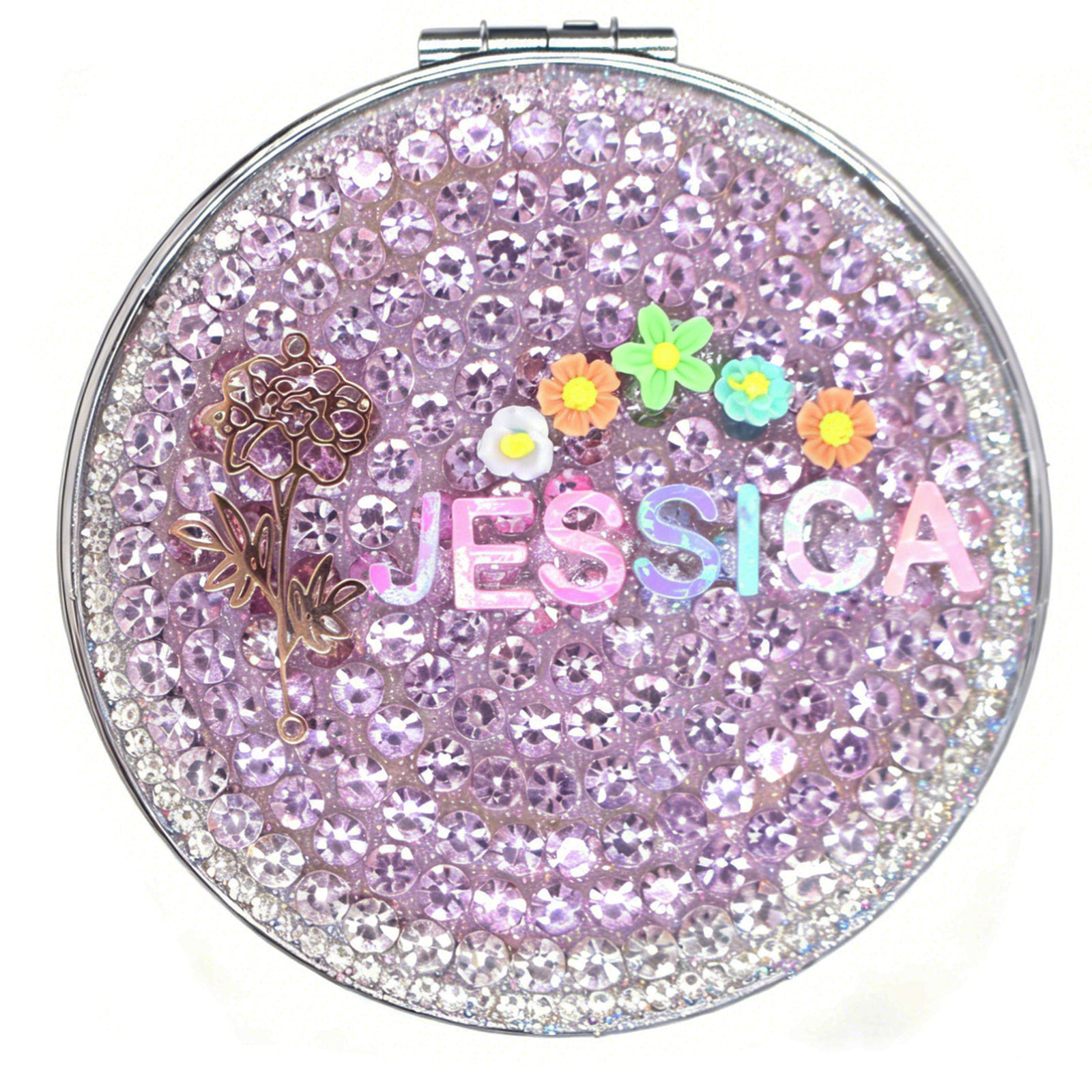 Personalized Name and Birthday Flower Compact Mirror — Double-Sided 1X/2X Magnifying Makeup Mirror(Small flower)