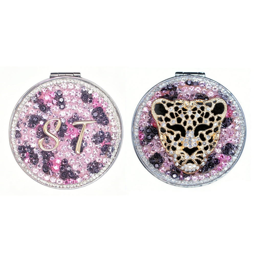 Personalized Monogram Compact Mirror — Double-Sided 1X/2X Magnifying Makeup Mirror