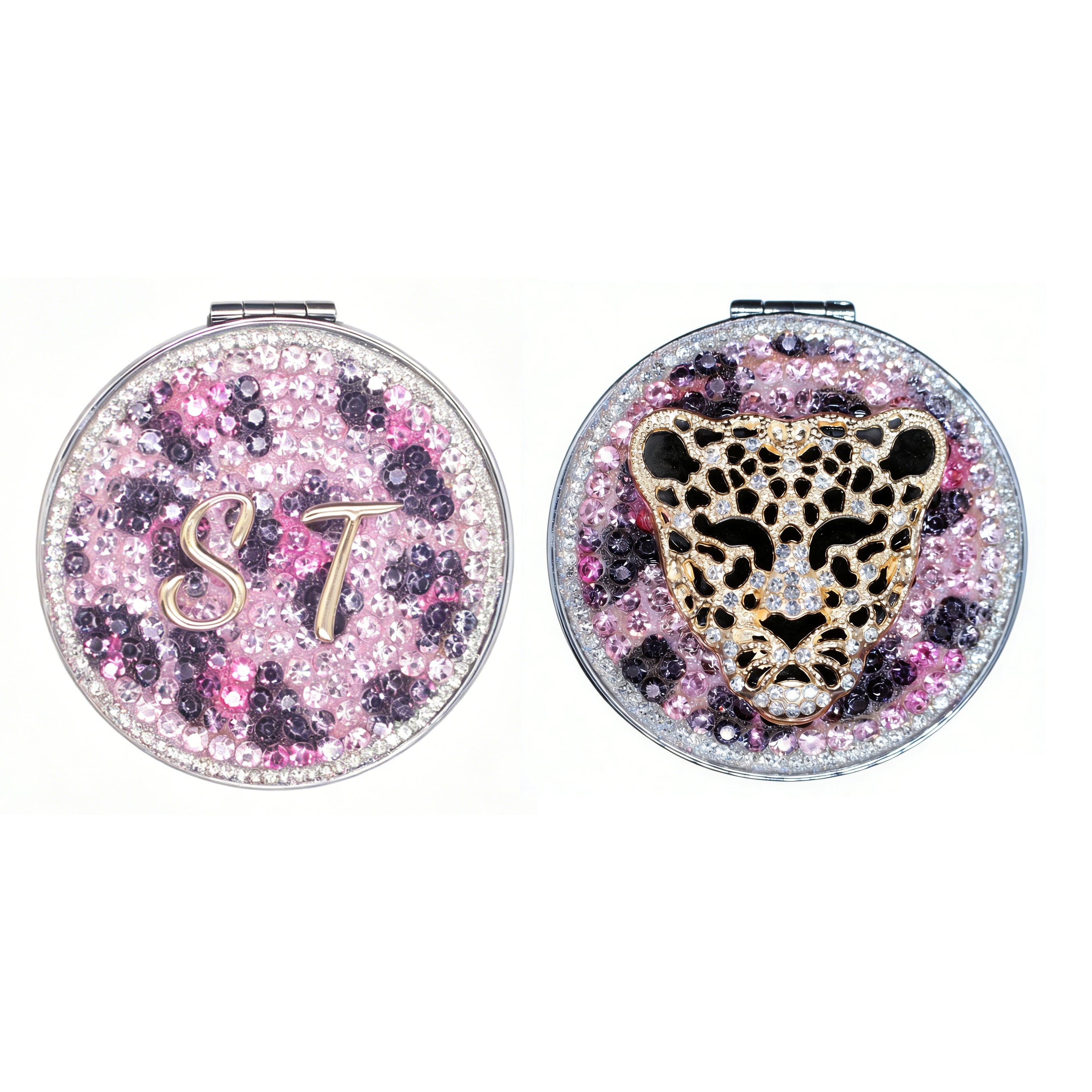 Personalized Monogram Compact Mirror — Double-Sided 1X/2X Magnifying Makeup Mirror