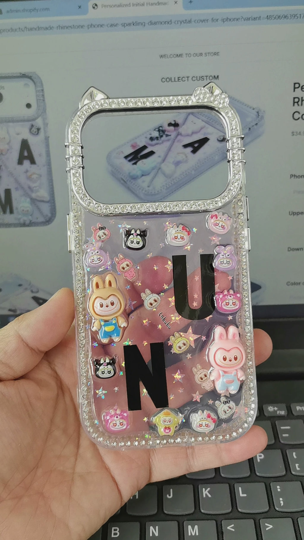 Personalisierte Initialen, handgemachte Strass-Diamant-Kristall-Schutzhülle für iPhone-Serie