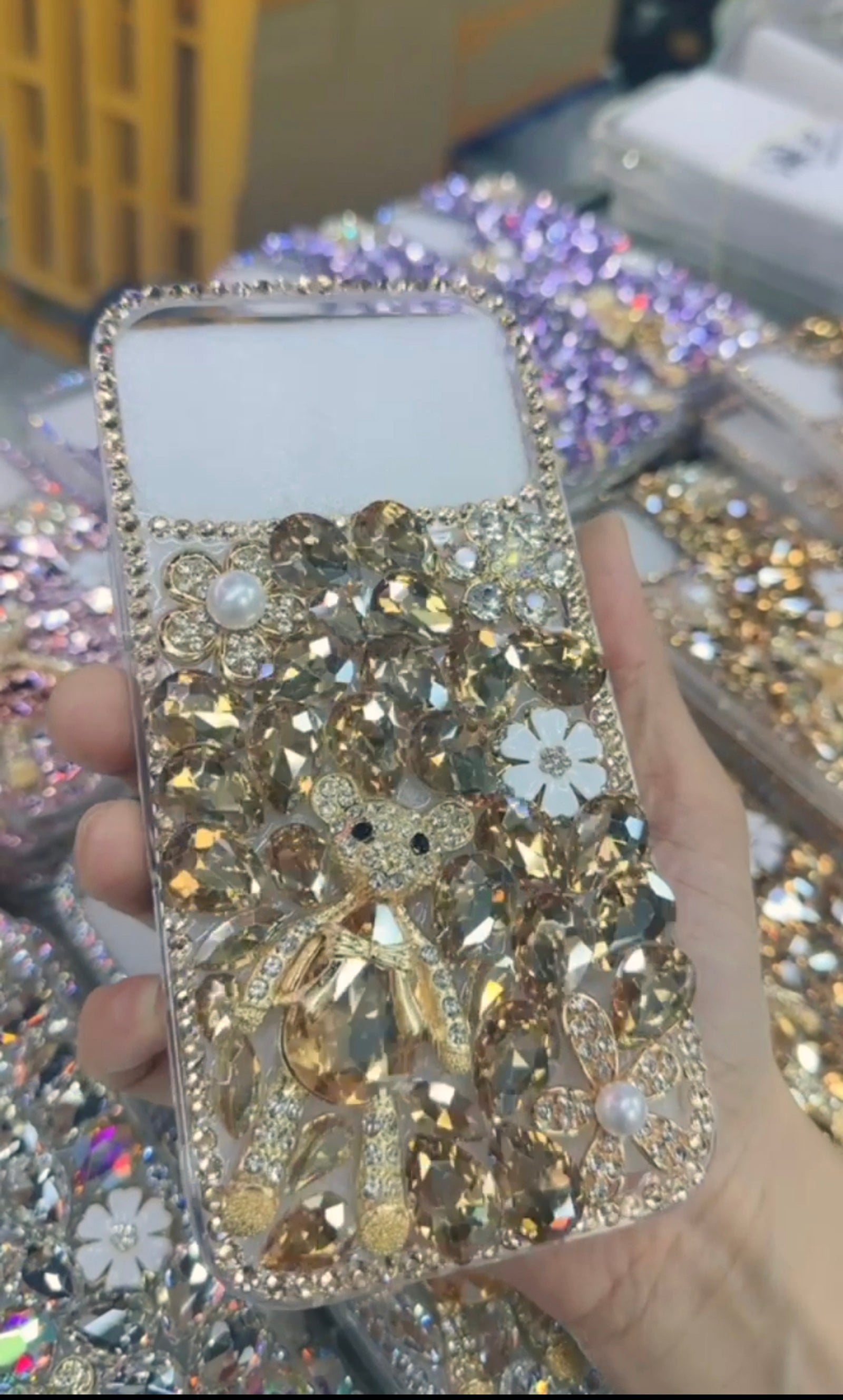 Handmade Rhinestone Phone Case — Sparkling Diamond Bear Crystal Cover for iPhone & Samsung